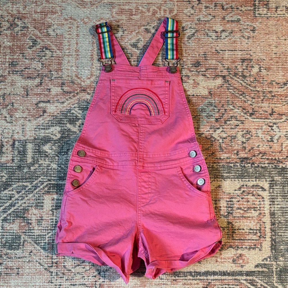 Boden pink rainbow shortalls